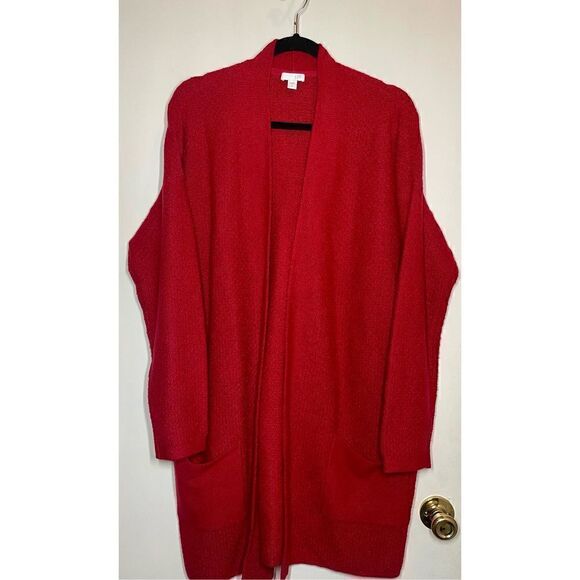 J Jill Easy Textured Long Open Front Cardigan Heathered Red Size MT - Picture 2 of 16
